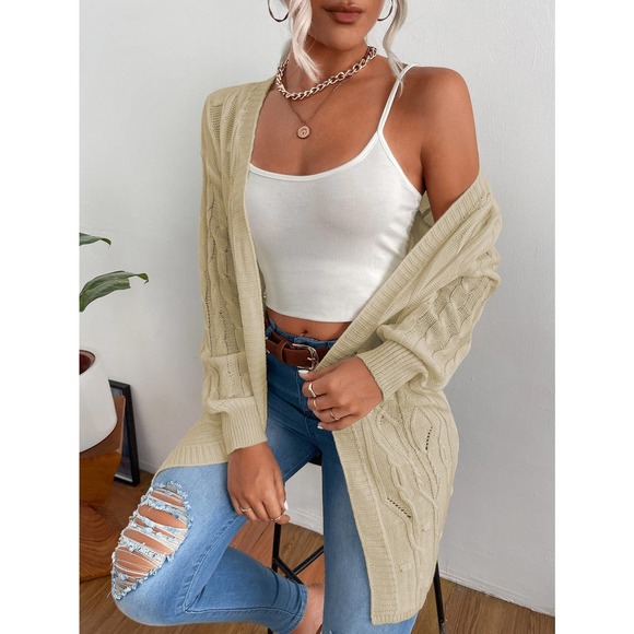 Cable Knit Drop Shoulder Duster Cardigan sweater white - Picture 6 of 11